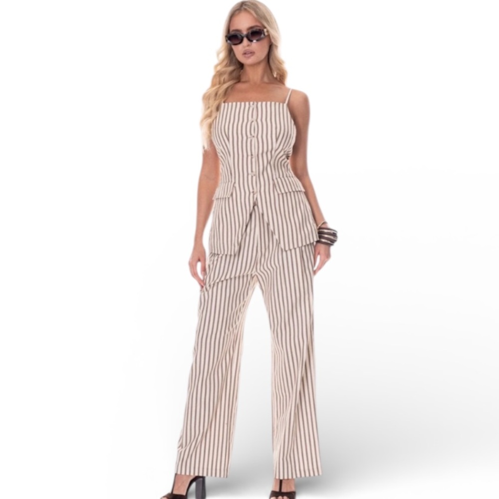 GALITA 🔥 2 Pc Flattering Stripes Stunning Tie Back Pant Suit Boutique NWT Sz Med